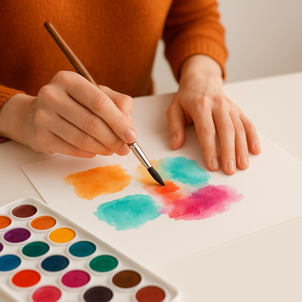 Pop-up watercolor workshop with paints and hands